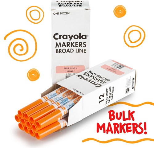 Crayola Ultra-Clean Washable Markers - Orange - Broad Line Tip - 12 / Pack - Bulk - Art Markers - CYO56791236