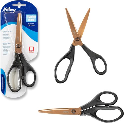 Hilroy Titanium 8.3-Inch Scissors, Multipurpose Scissors, Black Comfort Handles, Bronze Blades