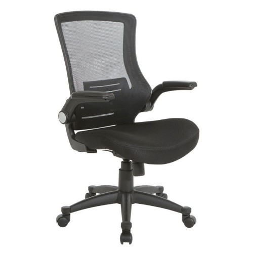 Screen Back Manager’s Chair in Black Fabric Mesh or Faux Leather Seat, with PU Padded Flip Arms.