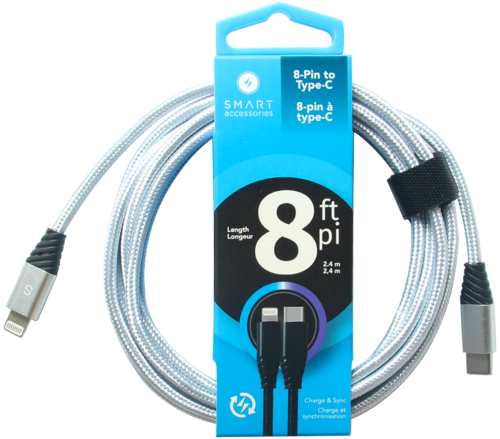 Smart Accessories 8-Pin To Type-C Charge & Sync Cable - 8FT