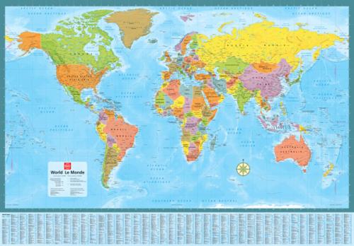 CCC Laminated World Wall Map - 28" (71 cm) Width x 40" (102 cm) Height