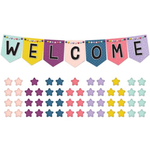 Oh Happy Day Pennants Welcome Bulletin Board Set - Bulletin Board Sets - TCR9022