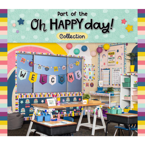 Oh Happy Day Pennants Welcome Bulletin Board Set - Bulletin Board Sets - TCR9022