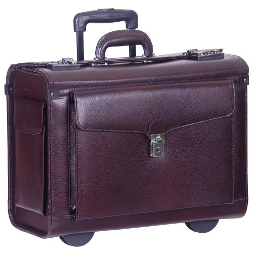 MANCINI Travel/Luggage/Wheeled Catalog Case - Burgundy - Genuine Leather - Handle