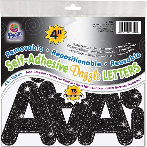 Self-Adhesive Letters - 4" Black Dazzle, Puffy Font