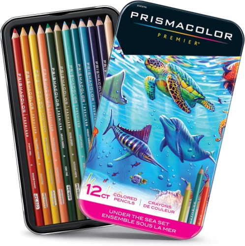 Prismacolor Premier Coloured Pencil Tin - Under The Sea Set - 12 Assorted Colours - Colored Pencils - SAN2023751