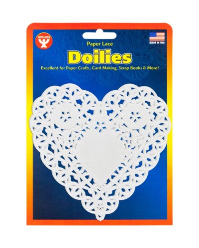 6" White Heart Doilies