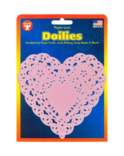 6" Pink Heart Doilies