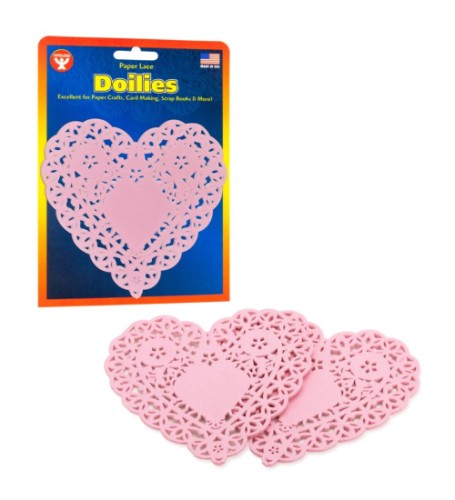 6" Pink Heart Doilies - Plates, Doilies & Bags - HYX91065