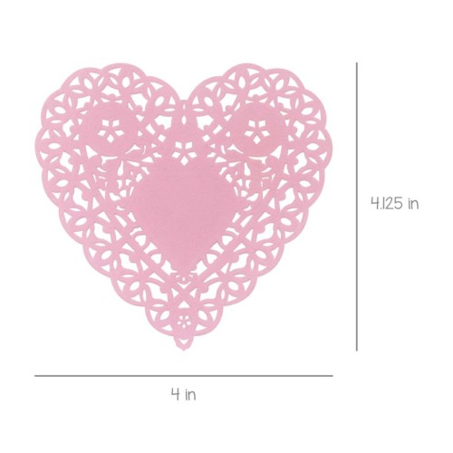 6" Pink Heart Doilies - Plates, Doilies & Bags - HYX91065