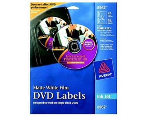 DVD Film Label, Ink Jet, White Matte, 20 DVD Labels, 40 Jewelcase Spine Labels