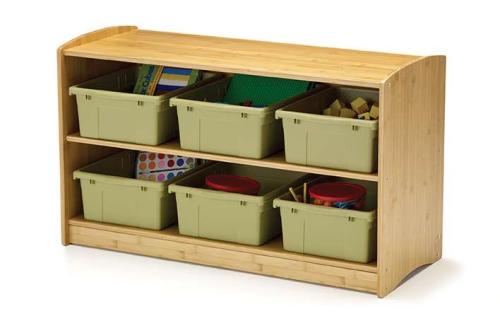 Bamboo Shelving Unit with sage tubs