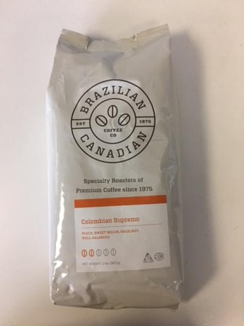Whole Bean Colombian Supremo Coffee, 2lb Brazilian Canadian Coffee Co.