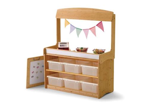 Make-Believe Stand with Hide-away Panel and 6 Clear Open Tubs
