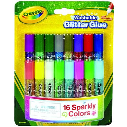 CRAYOLA GLITTER GLUE PENS, 16 PACK ASSORTED COLOURS