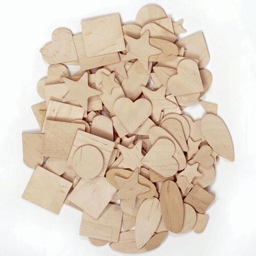 UNFINISHED ASSORTED CUTOUT WOOD SHAPES, 1000 PACK - Wooden Craft Supplies - DBG35501