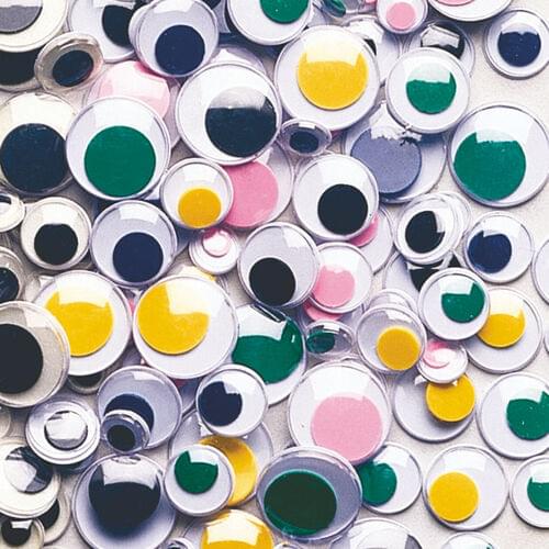 ROUND COLOURED WIGGLE EYES ASSORTED SIZES, 100 PACK