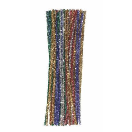 SILVER GLITTER CHENILLE STEMS, 100 PACK