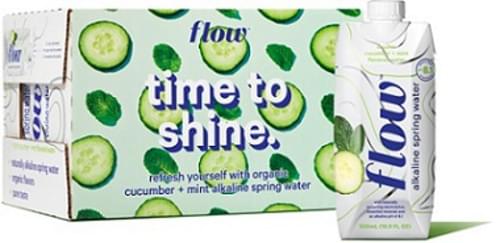 Flow naturally alkaline spring water 500ml Cucumber Mint 12pk