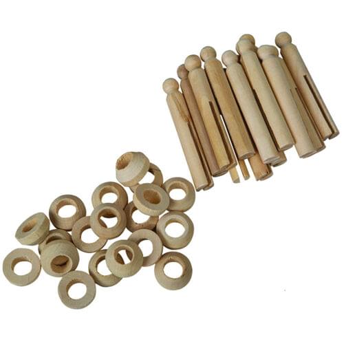 NATURAL WOOD DOLL PINS, 25 PACK