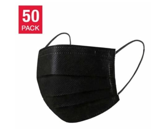 Black Disposable 3 Layer Face Mask - 50-pack