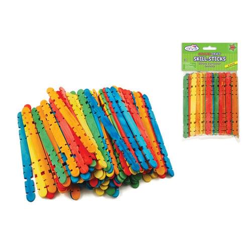 JUNIOR COLOURED WOOD CRAFT STICKS, 150 PACK - Wooden Craft Supplies - SLHSL54759