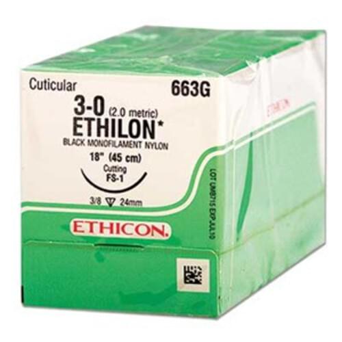 Ethicon Nylon Sutures 3-0 FS-1 24 mm Needle 18" 12/box