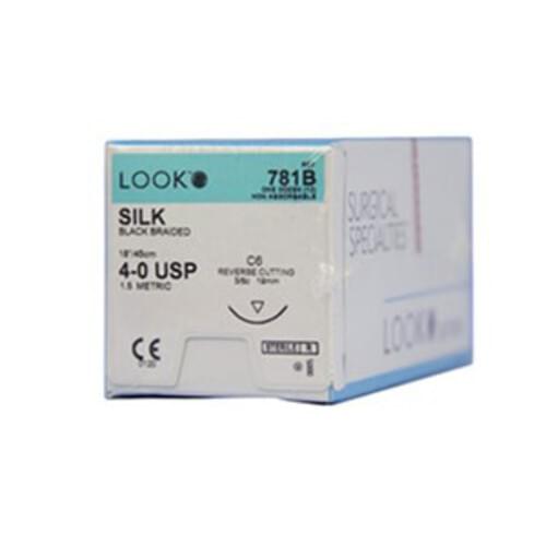 LOOK Silk Suture Black 4-0 C6 19 mm Needle 18" 12/box