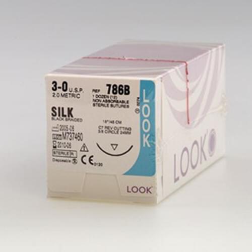 LOOK Silk Suture Black 3-0 C7 24 mm Needle 18" 12/box