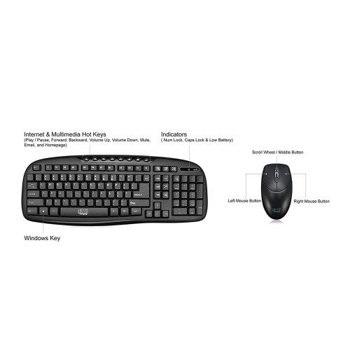 Adesso Wireless 2.4GHZ Keyboard Mouse Combo - Mice & Keyboard Bundles - ADEWKB1330CB