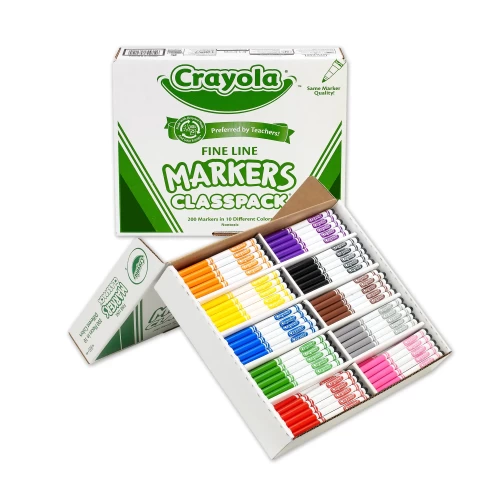 Crayola Fine Line Markers Classpack - 200 Markers - 10 Colours - Art Markers - CYO588210