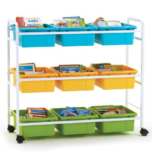 Copernicus Leveled Reading Book Browser 9 -Vibrant Cool Tub Combo Includes 9 Large Open Tubs  - 90 lb (40.82 kg) Load Capacity - 4 Casters - 2" (50.80 mm) Caster Size - 40.5" (1028.70 mm) Width x 15.7" (400.05 mm) Depth x 36.5" (927.10 mm) Height - 1 Each