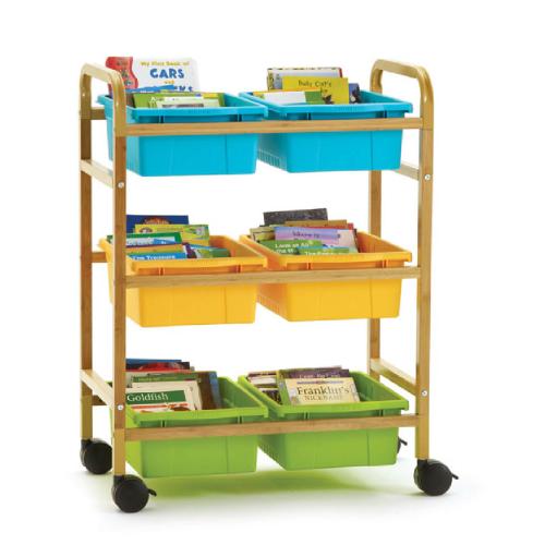 Copernicus Small Bamboo Book Browser Cart with 6 Tubs - Vibrant Cool Tub Combo