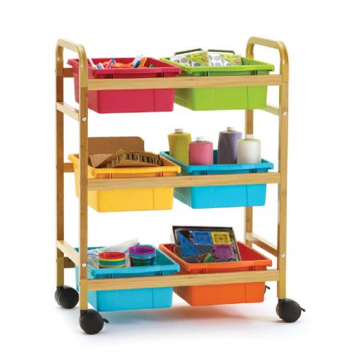 Copernicus Small Bamboo Book Browser Cart with 6 Tubs - Vibrant Tub Combo