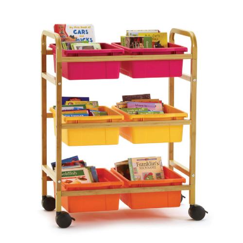 Copernicus Small Bamboo Book Browser Cart with 6 Tubs - Vibrant Warm Tub Combo
