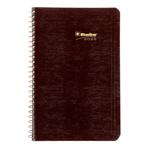Blueline Daily Planner 8"x 5" Spiral Bind, English, Burgundy - Julian Dates - Daily - January - December - 7:00 AM to 7:30 PM - Half-hourly - 1 Day Single Page Layout - 5" x 8" Sheet Size - Wire Bound - Burgundy - Appointment Schedule, Reference