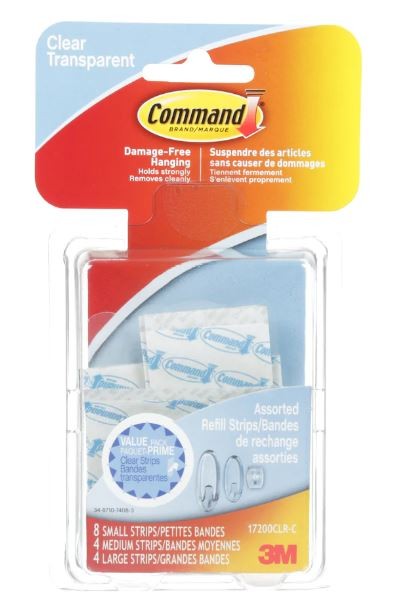 Command® Refill Strips 17200CLR-C, Clear, Assorted, 16 Strips/Pack