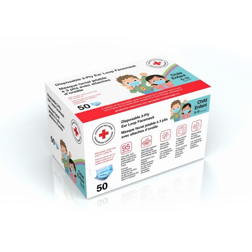 Canadian Red Cross Type IIR Pediatric Ear Loop Disposable Medical Face Mask, 50/Box