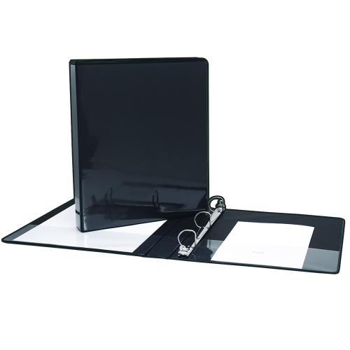 Geocan 1" Presentation Binder - Black - 1" Binder Capacity -  D-Ring Fastener(s) - 2 Internal Pocket(s) -1 Each