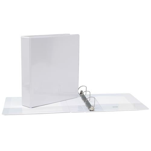 Geocan 1.5" Presentation Binder - White - 1.5" Binder Capacity -  D-Ring Fastener(s) - 2 Internal Pocket(s) -1 Each
