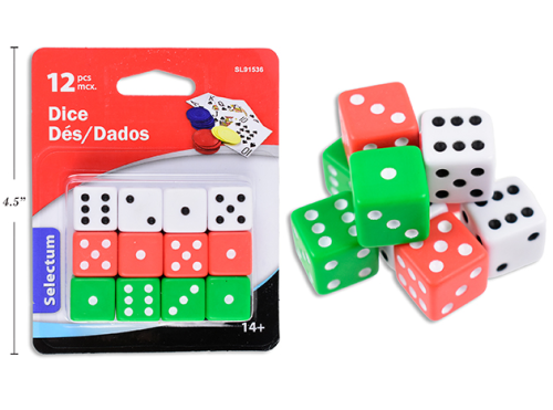 Assorted Color Dice  16mm – 12/Pack