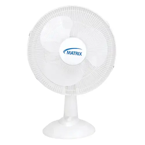 Matrix Desk Fan - 16" Diameter - 3 Speed - Oscillating, Topple Resistant Base - White