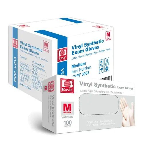 Medical Clear Vinyl Exam Gloves - Latex-Free & Powder-Free - Medium -  100/PK