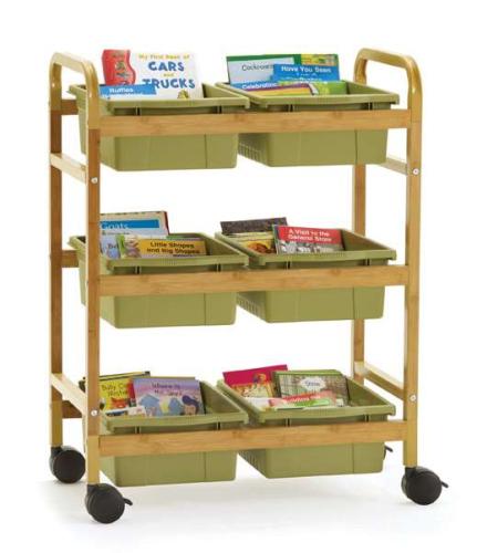 Copernicus Small Bamboo Book Browser Cart with 6 Tubs - Sage tubs