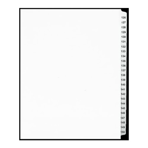 LEGAL INDEX,LETTER SIZE,WHITE COLLATED SETS 25/PK, 126-150