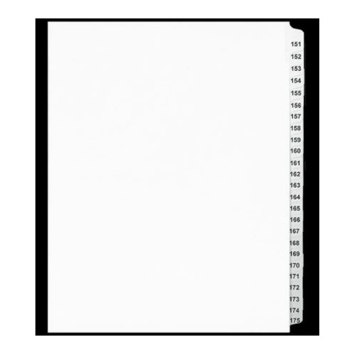 LEGAL INDEX,LETTER SIZE,WHITE COLLATED SETS 25/PK, 151-175