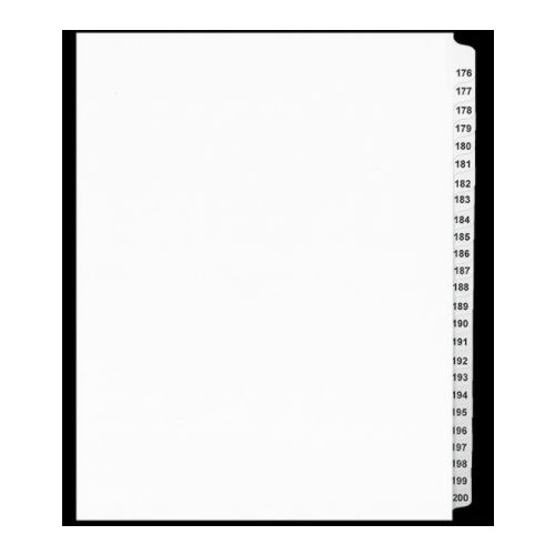 LEGAL INDEX,LETTER SIZE,WHITE COLLATED SETS 25/PK, 176-200