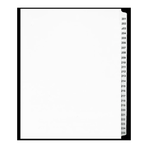 LEGAL INDEX,LETTER SIZE,WHITE COLLATED SETS 25/PK, 201-225