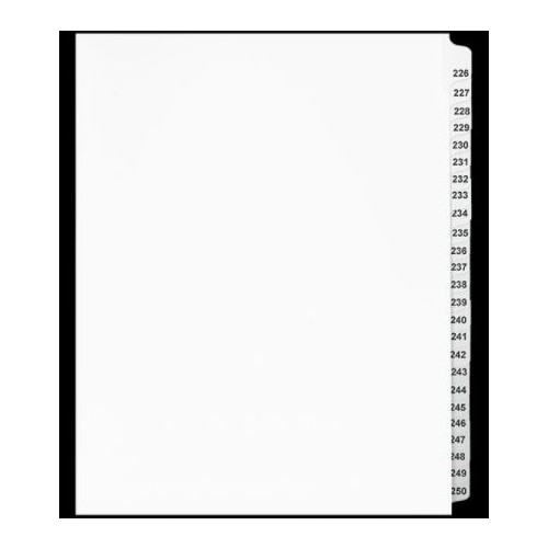 LEGAL INDEX,LETTER SIZE,WHITE COLLATED SETS 25/PK, 226-250