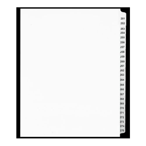 LEGAL INDEX,LETTER SIZE,WHITE COLLATED SETS 25/PK, 251-275